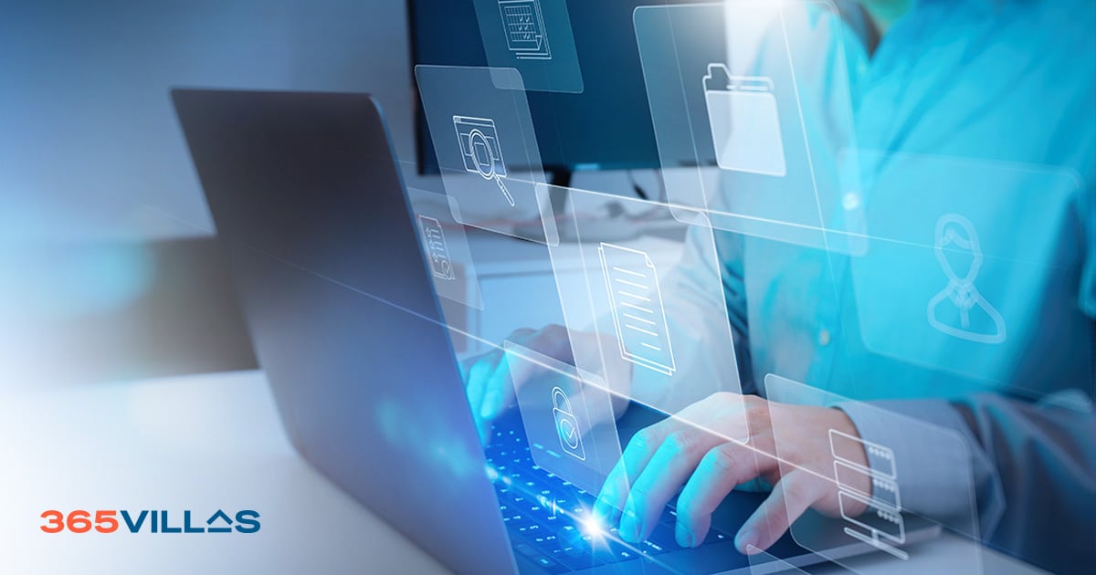 Person using 365Villas vacation rental solutions built on Integrated Architecture on a laptop