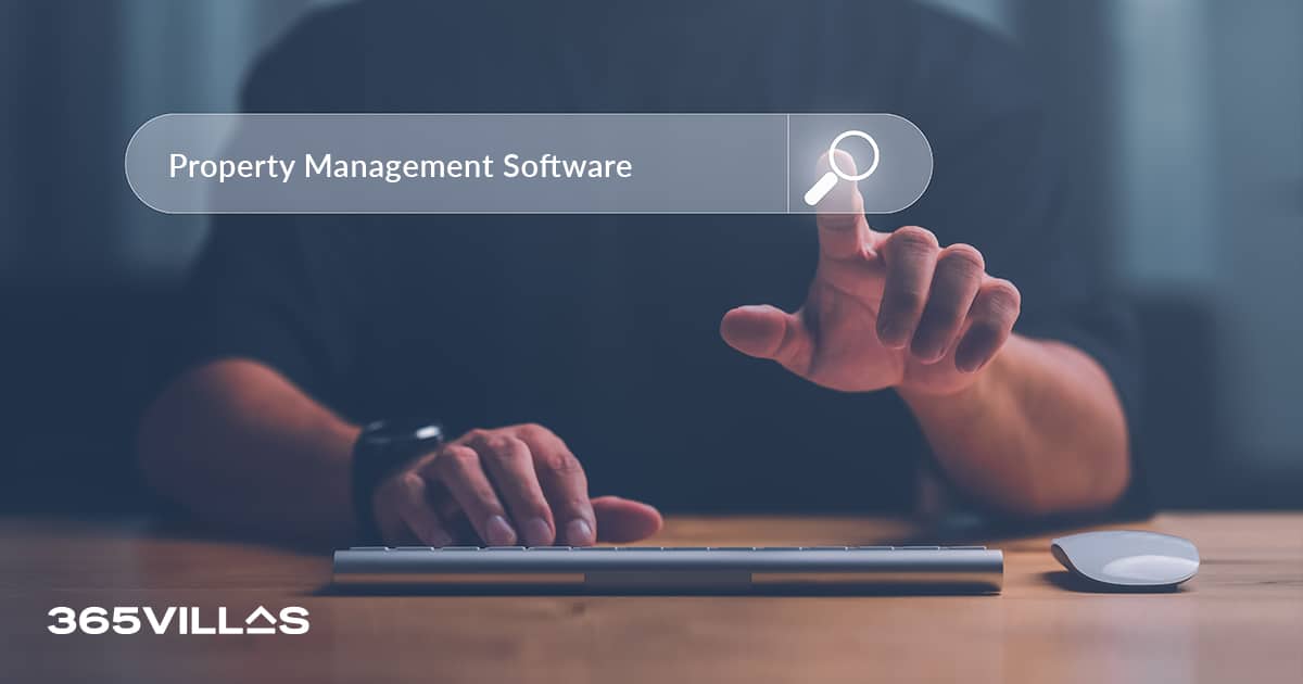 Man carrying out a search engine search to help him choose the right vacation rental management software (PMS)