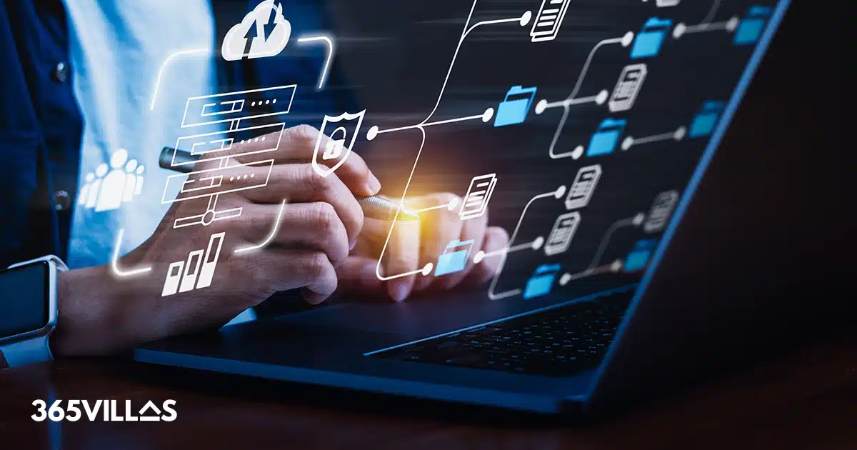 Graphic illustrating data sharing features within the 365villas platform